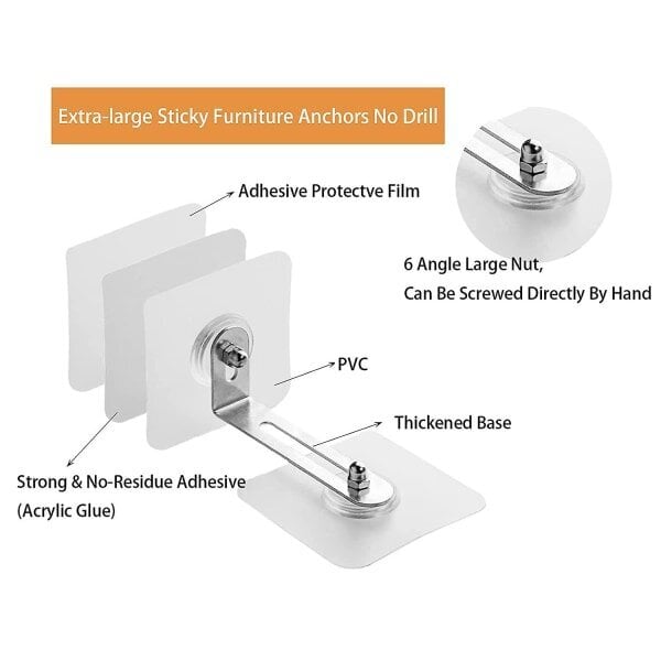 Mööbliankrud Seinaankrud, Kaldumisvastased mööbliankrud Ilma puurita, isekleepuvad mööbli seinaankrud цена и информация | Mööblijalad | kaup24.ee