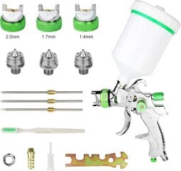 Professionaalne 600cc värvipihustuspüstol 3 otsikuga 1,4 mm 1,7 mm 2,0 mm, HVLP gravitatsioonilise etteandeõhu pihustuspüstol automööbel hind ja info | Käsitööriistad | kaup24.ee