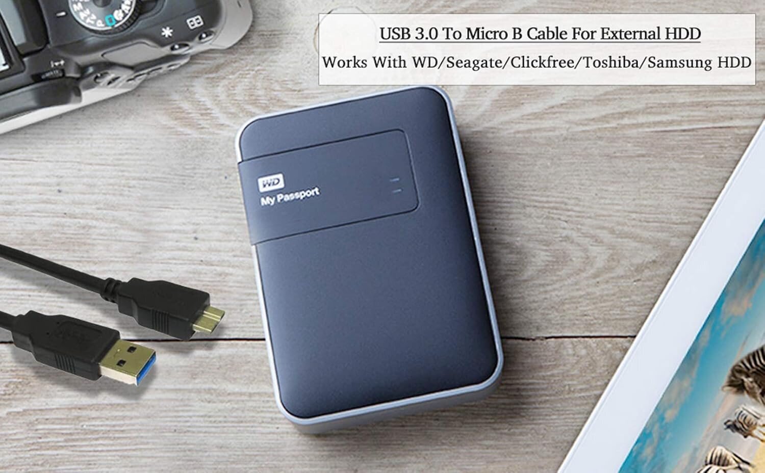 USB 3.0 kaabel Western Digitali/WD/Seagate/Clickfree/Toshiba/Samsungi kaasaskantava kõvaketta jaoks – USB 3.0 A/Micro-B kaabel (1 m) цена и информация | Mobiiltelefonide kaablid | kaup24.ee