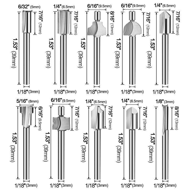 HSS-freesiotsakud, 20tk 3mm 1/8" HSS-freesotsad Puidutöötlemislõikurid Tarvikukomplekt Routeriotsakud Rotary Multi-Tool jaoks Dremel Foredom Proxxon Rotary Tool цена и информация | Freesid | kaup24.ee