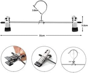 Komplektis 10 metallist püksirihma riidepuud püksihoidja kroomviimistlusega pikkus 31 cm koos 2 eemaldatava libisemiskindla püksiklambriga, suur kandevõime цена и информация | Вешалки и мешки для одежды | kaup24.ee