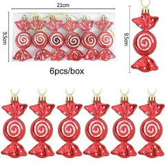 6 tk Red Candy Crutch Lollipop Xmas Tree rippuvad ripatsehted 2024 uusaasta kingitus kodukaunistus 2023 цена и информация | Рождественские украшения | kaup24.ee