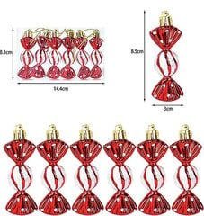 6 tk Candy Cane ripatsid, punane pulgakomm, jõulukuul rippuv kaunistus kodukaunistuste jaoks. Uusaasta 2024 Navidadi kingitused hind ja info | Jõulukaunistused | kaup24.ee