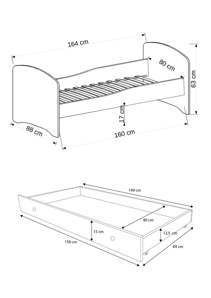 Lastevoodi ADRK Furniture Gonzalo L3, 160x80 cm hind ja info | Lastevoodid | kaup24.ee