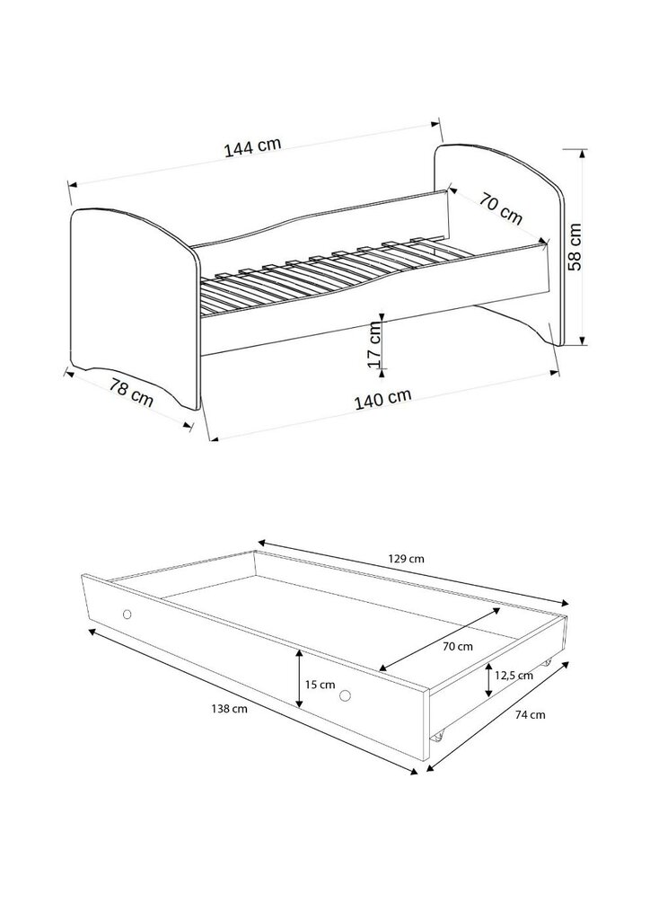 Lastevoodi ADRK Furniture Gonzalo L3, 140x70 cm hind ja info | Lastevoodid | kaup24.ee