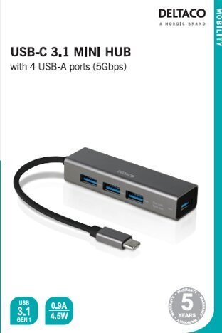 Deltaco USBC-HUB11, USB-C hind ja info | USB jagajad, adapterid | kaup24.ee