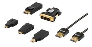 Deltaco HDMI-251, Micro HDMI/Mini HDMI/DP/Mini DP, DVI, HDMI, 2 m hind ja info | Kaablid ja juhtmed | kaup24.ee