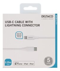 Deltaco IPLH-300M, USB C, Lightning, 0.25 м цена и информация | Кабели для телефонов | kaup24.ee