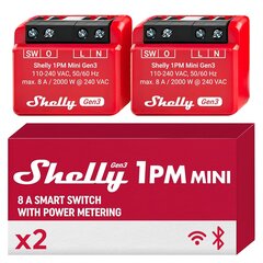 Shelly 1PM Mini Gen3 - Releelüliti, WLAN Bluetooth- 1 kanal, 8 A hind ja info | Lülitid ja pistikupesad | kaup24.ee