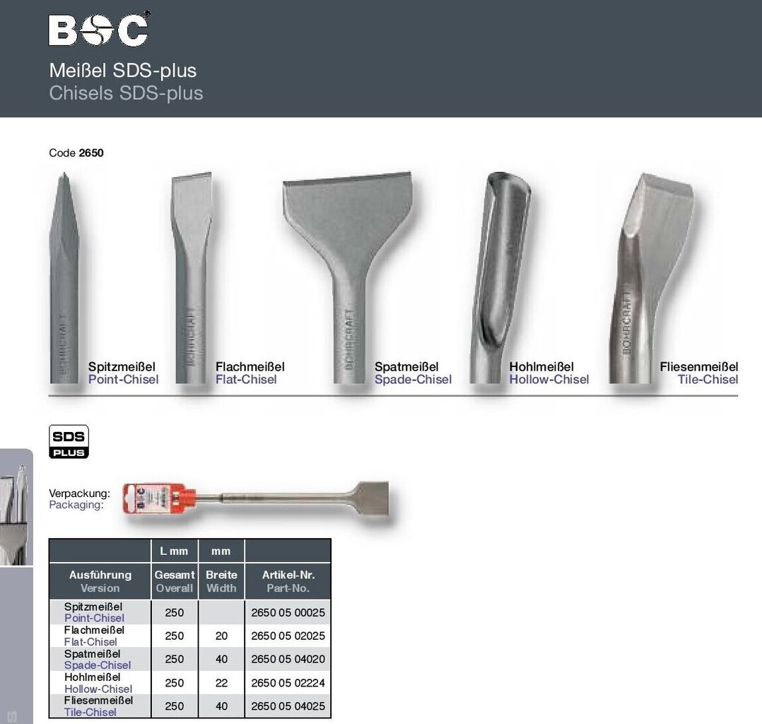 Meisel lai/lame BOHRCRAFT SDS-plus (40 x 250 mm) цена и информация | Käsitööriistad | kaup24.ee