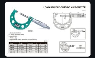 Väline mikromeeter Insize 0-25mm hind ja info | Käsitööriistad | kaup24.ee