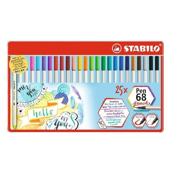 Tindipliiatsid Stabilo Pen 68 - pintselotsaga, 25 värvi hind ja info | Kirjutusvahendid | kaup24.ee