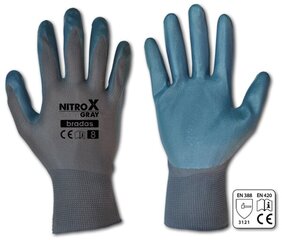 Перчатки защитные Брадас NITROX GRAY нитрил (размер 9) цена и информация | Рабочие перчатки | kaup24.ee