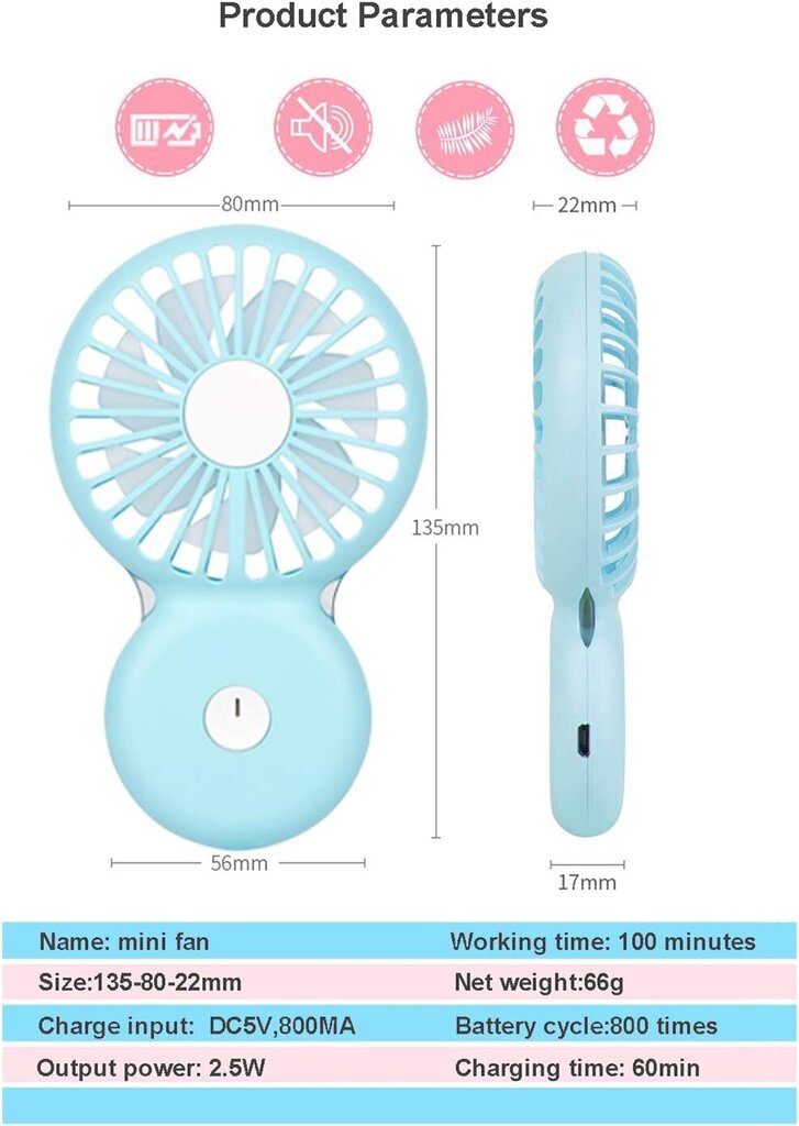 Personaalne mini käeshoitav ventilaator, kaasaskantav USB mini kaelakee ventilaator цена и информация | Sülearvuti tarvikud | kaup24.ee