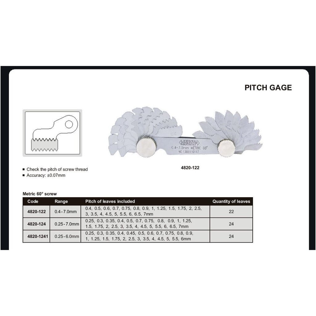 Keermemõõdik Insize METRIC 60° 0.25-7.0mm (24 tk) hind ja info | Käsitööriistad | kaup24.ee