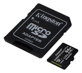 Kingston microSDHC 64GB (+ SD adapter) hind ja info | Mobiiltelefonide mälukaardid | kaup24.ee