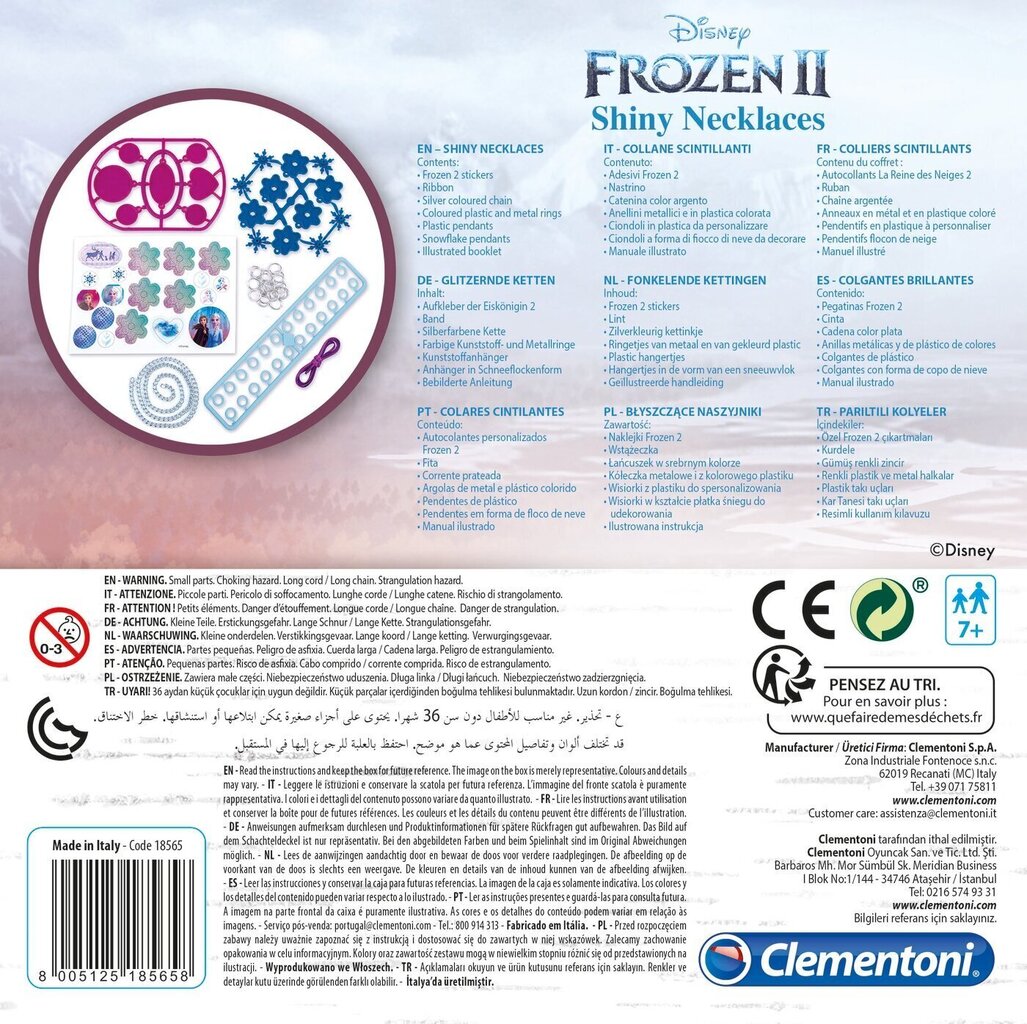 Loominguline kaelakee komplekt Clementoni Läikivad kaelakeed Frozen II, 18565 hind ja info | Arendavad mänguasjad | kaup24.ee