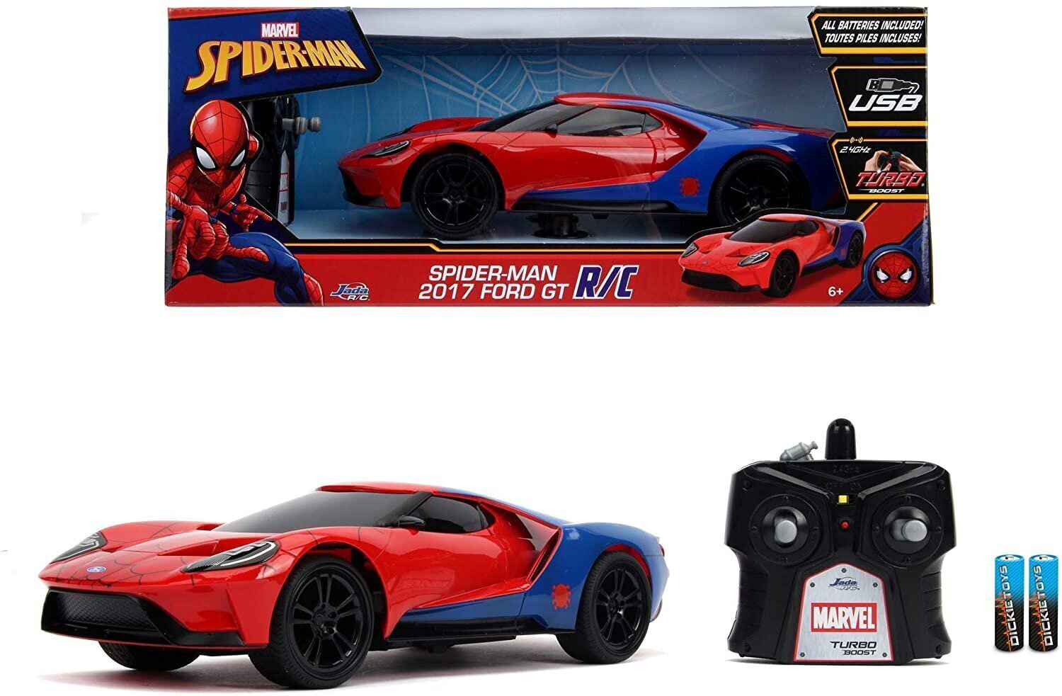 Raadio teel juhitav mudelauto Marvel RC Spiderman 2017 Ford GT 1:16 hind ja info | Poiste mänguasjad | kaup24.ee