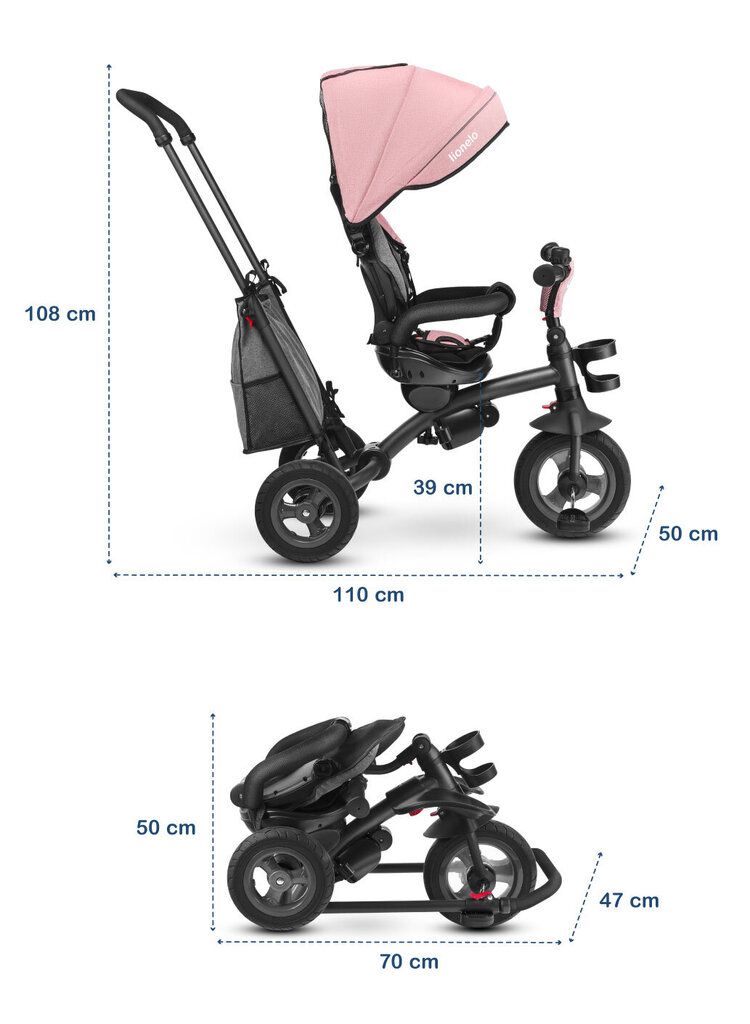 Kolmerattaline Lionelo Tris 2in1, Candy Rose hind ja info | Kolmerattalised jalgrattad | kaup24.ee