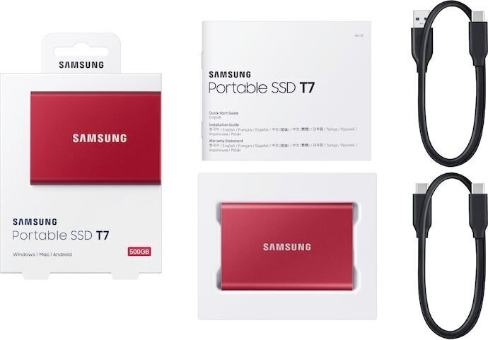 Samsung SSD T7 2TB, Punane (MU-PC2T0R/WW) цена и информация | Välised kõvakettad (SSD, HDD) | kaup24.ee