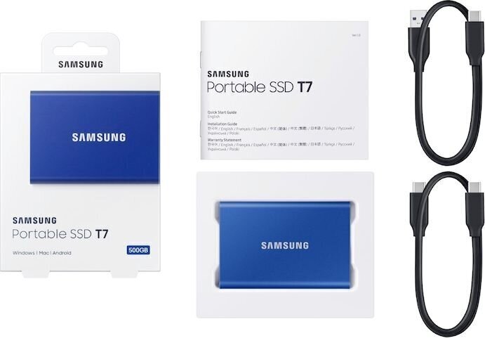 Samsung SSD T7 1TB, Sinine (MU-PC1T0H/WW) цена и информация | Välised kõvakettad (SSD, HDD) | kaup24.ee
