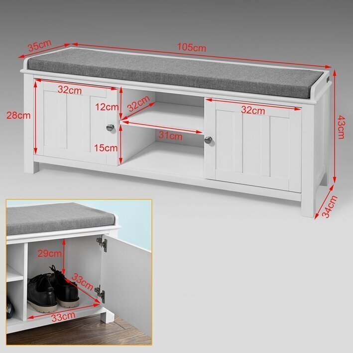 Jalanõudekapp SoBuy FSR35-W, valge/hall цена и информация | Jalatsikapid, jalatsiriiulid | kaup24.ee