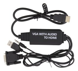 Deltaco VGA-HDMI16, VGA/HDMI/Aux 3.5 mm/USB-A, 1 m hind ja info | Kaablid ja juhtmed | kaup24.ee