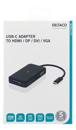 Deltaco USBC-MULTI, USB-C/HDMI/DVI/VGA hind ja info | Kaablid ja juhtmed | kaup24.ee