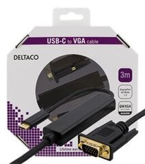 Deltaco USBC-1088-K, USB-C/VGA, 3 m hind ja info | Kaablid ja juhtmed | kaup24.ee