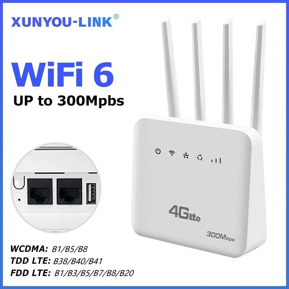 WiFi 6 LTE WiFi-ruuter 4G SIM-kaardi pesaga WiFi-modem 300Mbps nelja antennivõimendiga toitesignaali mobiilne WiFi-ruuter Euroopa jaoks hind ja info | Ruuterid | kaup24.ee