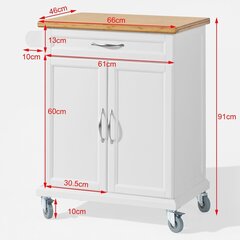 Кухонный шкафчик на колесиках SoBuy FKW13-WN, белый/коричневый цена и информация | Кухонные шкафчики | kaup24.ee