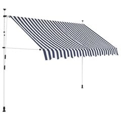 Käsitsi väljatõmmatav markiis, 250cm, sinise/valge triibuline hind ja info | Päikesevarjud, markiisid ja alused | kaup24.ee
