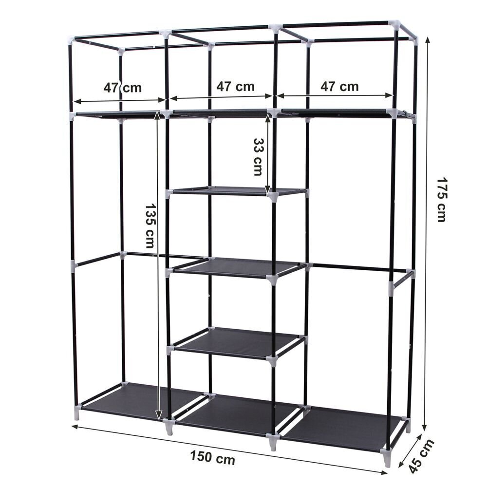 Tekstiilist riidekapp Songmics 175x150 cm, must цена и информация | Kapid | kaup24.ee