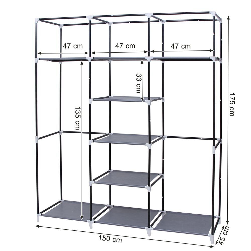 Tekstiilist riidekapp Songmics 175x150 cm, hall hind ja info | Kapid | kaup24.ee