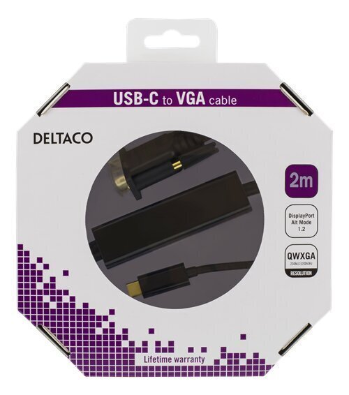 Deltaco USBC-1087-K, USB-C, VGA, DisplayPort, 2m hind ja info | Kaablid ja juhtmed | kaup24.ee