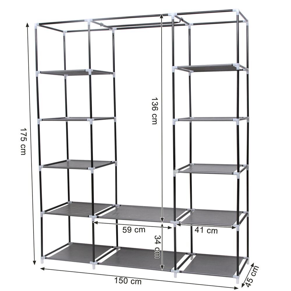 Tekstiilist riidekapp Songmics 180 cm, hall hind ja info | Kapid | kaup24.ee