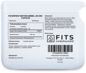 Toidulisand Feverfew Neitsikummel 200 mg 60 kapslit цена и информация | Другие добавки и препараты | kaup24.ee