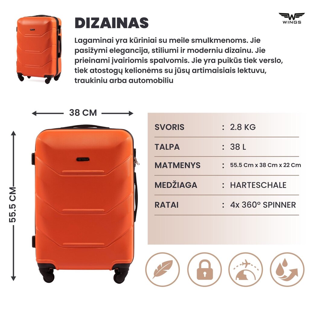 Väike kohver Wings Peacock, S, oranž hind ja info | Kohvrid, reisikotid | kaup24.ee