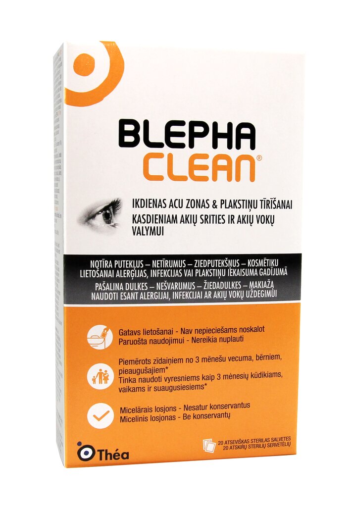 Blephaclean 20 tk. niisutatud puhastuslapid silmalaugude ja ripsmete hügieeniks цена и информация | Niisked salvrätikud, vatipadjad ja -tikud | kaup24.ee