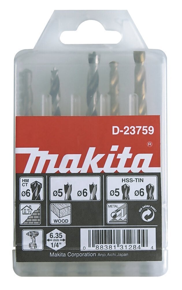 Puuride komplekt 1/4" Makita D-23759, 5 tk цена и информация | Käsitööriistad | kaup24.ee