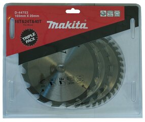 Режущий диск для дерева Makita D-44753, 165x20 мм, 3 шт. цена и информация | Запчасти для садовой техники | kaup24.ee