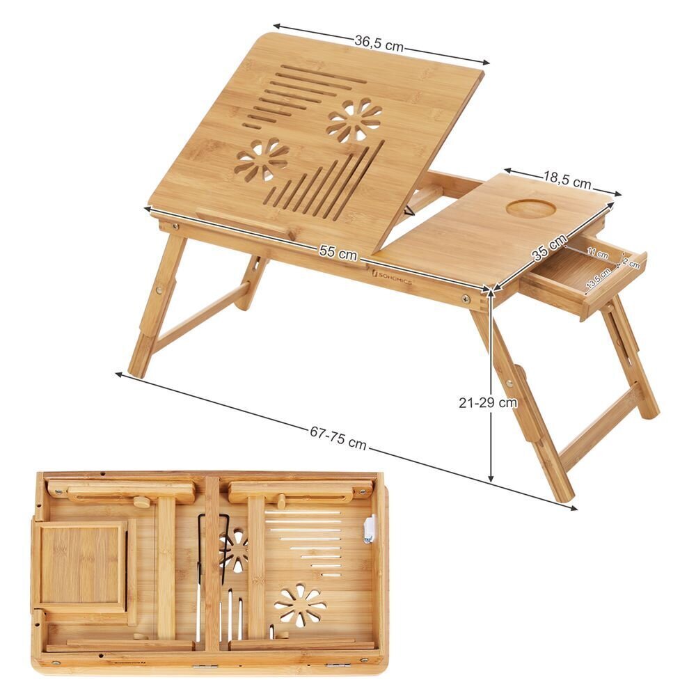 Laud sülearvutile Songmics 55x29 cm, pruun hind ja info | Arvutilauad, kirjutuslauad | kaup24.ee