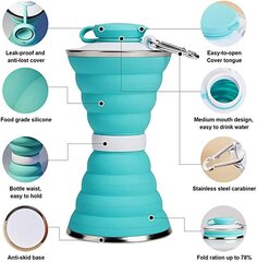 Kokkupandav veepudel, Karabiiniga matkatass, korduvkasutatav silikoonist kokkupandav lekkekindel Po hind ja info | Köögitarbed | kaup24.ee