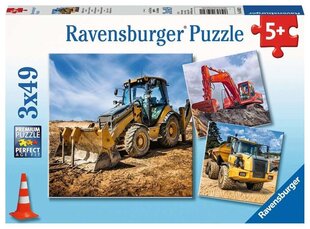 Головоломка Ravensburger Digger At Work, 3x49 дет. цена и информация | Пазлы | kaup24.ee