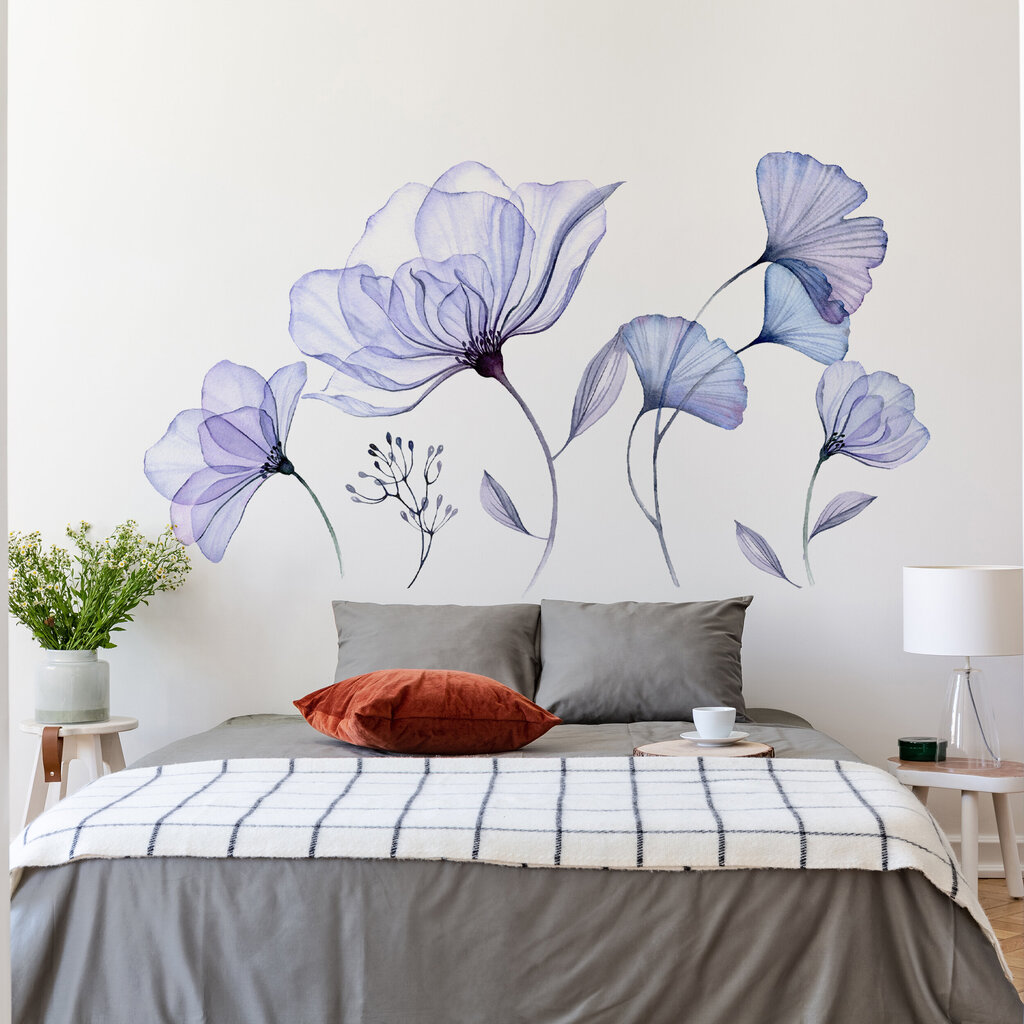 Lilleline vinüülkleebis - 3D sinised lilled seinakleebised 200x115 cm hind ja info | Seinakleebised | kaup24.ee