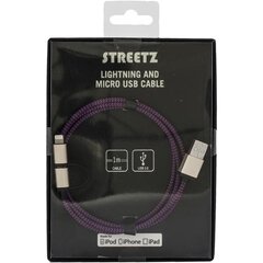 Streetz USB-microUSB+Lightning, 1.0m, lilla / IPLH-243 hind ja info | Mobiiltelefonide kaablid | kaup24.ee