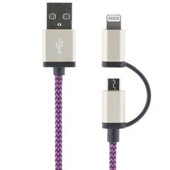 Streetz USB-microUSB+Lightning, 1.0m, lilla / IPLH-243 hind ja info | Mobiiltelefonide kaablid | kaup24.ee