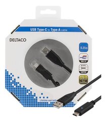 Deltaco USBC-1002-K, USB 2.0 C-A, 0.25 m hind ja info | Mobiiltelefonide kaablid | kaup24.ee