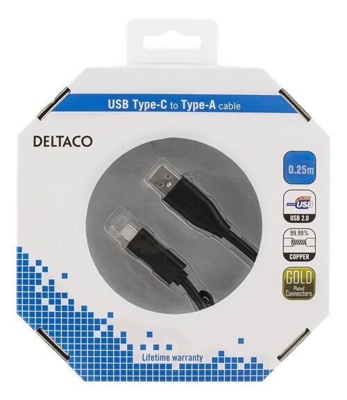 Deltaco USBC-1002-K, USB 2.0 C-A, 0.25 m hind ja info | Mobiiltelefonide kaablid | kaup24.ee