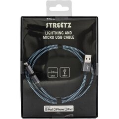 Streetz USB-microUSB+Lightning, 1.0m, sinine / IPLH-242 hind ja info | Mobiiltelefonide kaablid | kaup24.ee